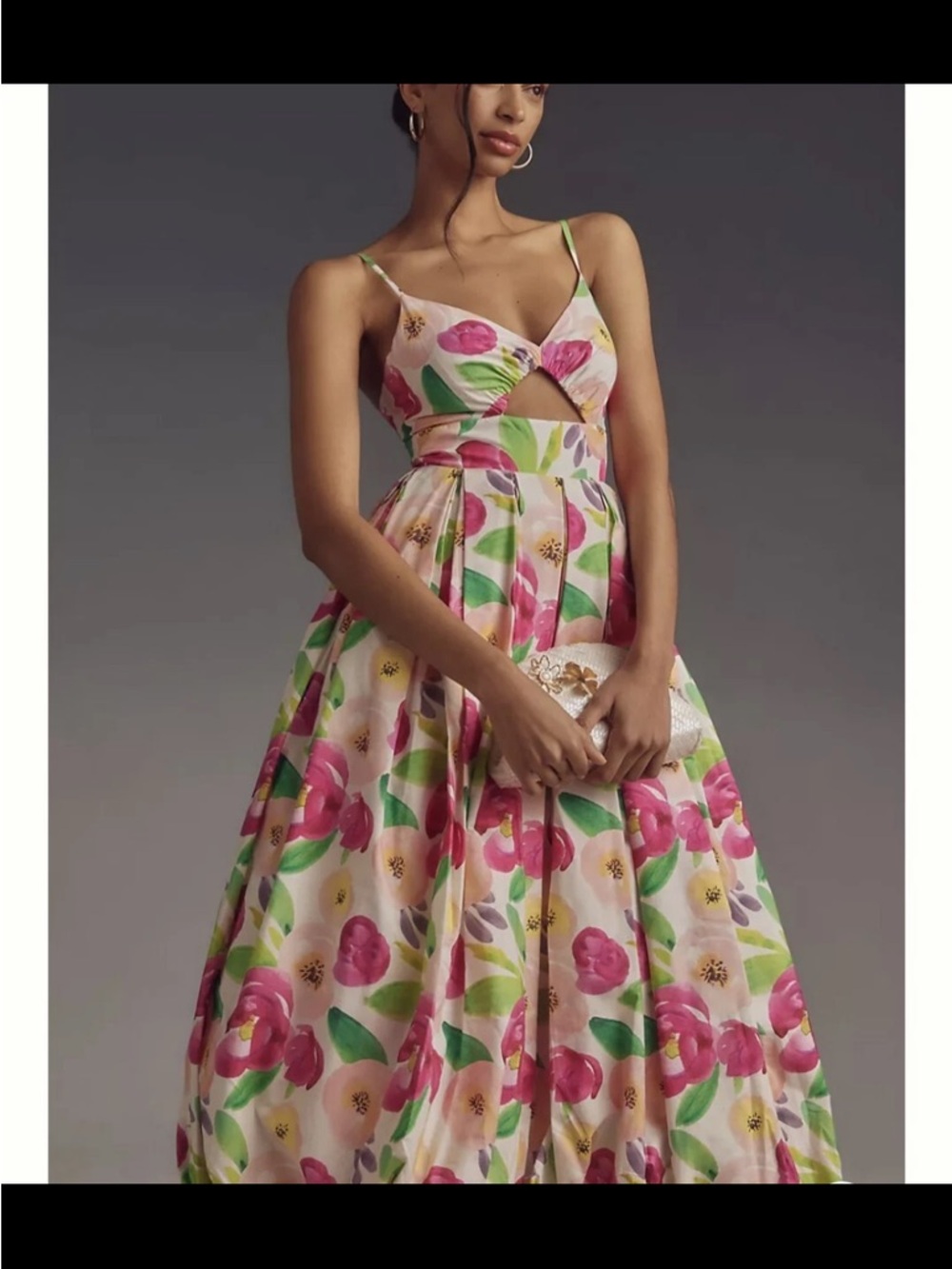 Hutch NWOT Pink Floral Cutout Midi Bubble Hem Dress with Pink and Green Accents